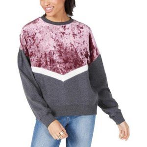Freshman Womens Juniors Large Velvet Overlay Fur Trim Sweatshirt NEW